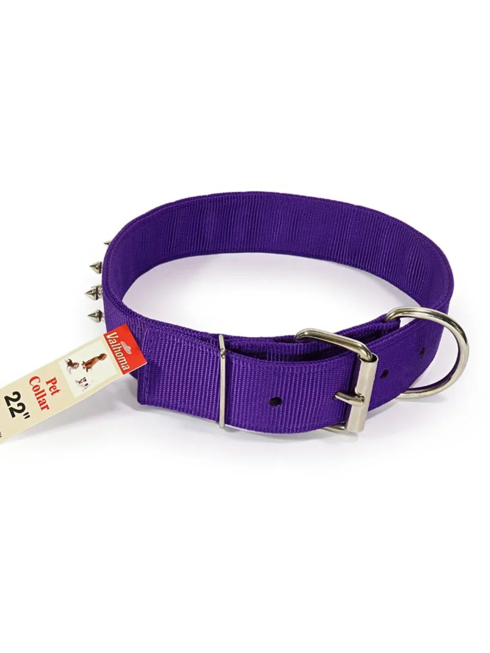 Valhoma Spiked Dog Collar Double Layer Nylon Silver Spikes Purple Large 22